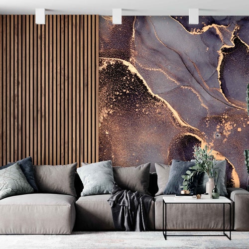 White Marble Pattern Gold Abstract Removable Wallpaper Etsy