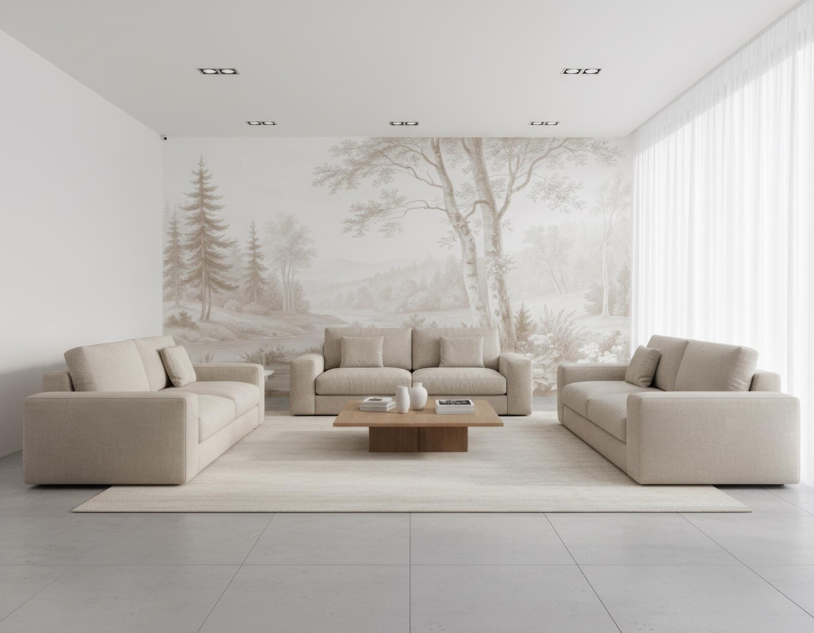 Neutral Forest Neutral Forest Wallpaper Mural – Soft Nature Landscape Wall Art ...