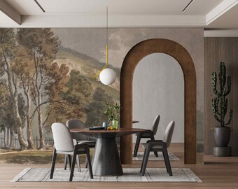 Vintage Big Tree Mountain retro Wall mural Removable Wallpaper Vintage Mural Landscape Rural Panoramic Scenic View regular wallpapers Hills