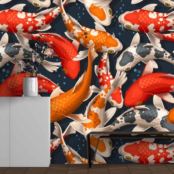 3D Koi Fish Wallpaper Japanese Pond Fish Self-adhesive Large Mural