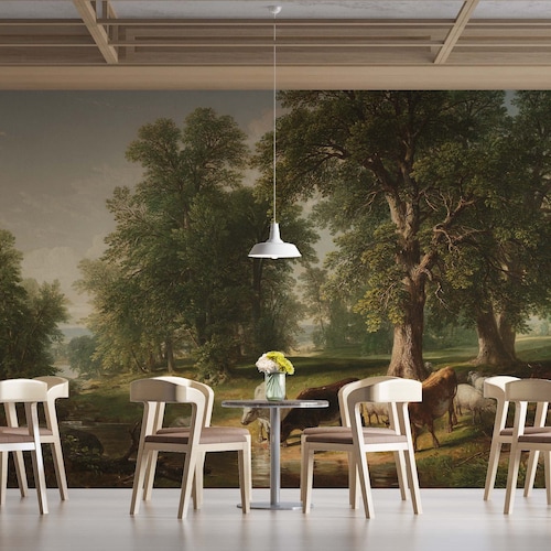 Vintage Landscape Wall Mural. Watercolor Painting Wallpaper. Etsy