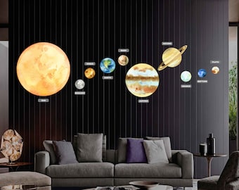 Solar system wall decal Sun and Planets Wall Stickers Set Kids Room Decor School Classroom Wall Home Decor Planets with Names self adhesive