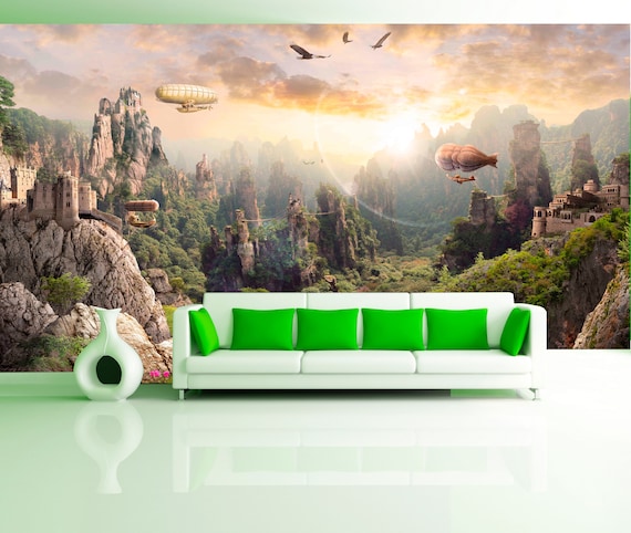 Steampunk Wall Mural For Living Room Airships Fantasy Wall Paper Murals For Home Decor Wallpaper Of Fantastic Landscape Airships