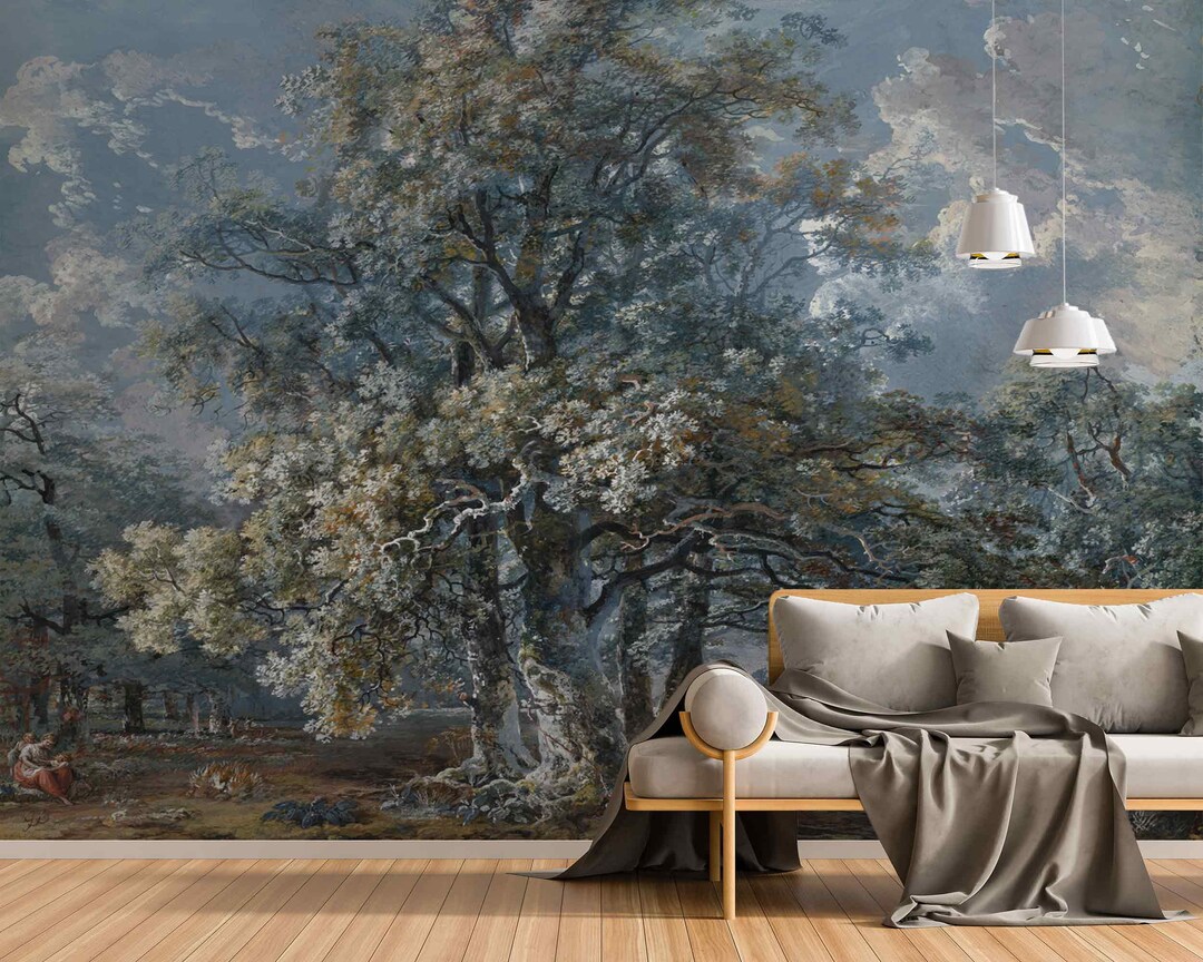 Blue Vintage Rustic Landscape Removable Wallpaper Retro Wall Mural Old ...