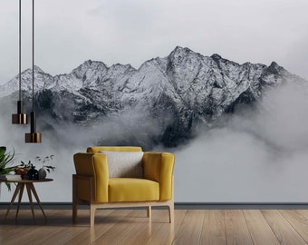 Montaña brumosa extraíble Montañas en nubes papel pintado extraíble Papel pintado autoadhesivo grande Paisaje de montaña Papel pintado extraíble