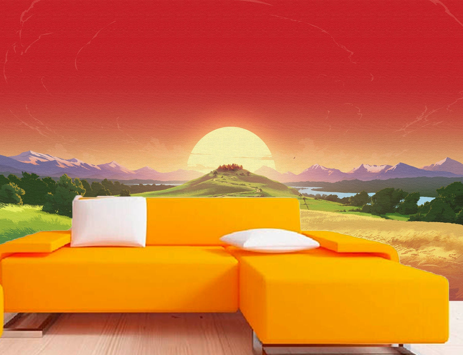 Abstract orange red landscape removable wallpaper Wall mural | Etsy