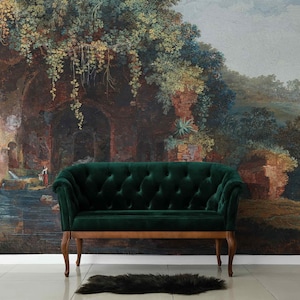 Fountain of Egeria near Rome by Jacob Philipp Hackert Victorian Style Nature Vintage Wallpaper Rustic Panoramic view Rural landscape print