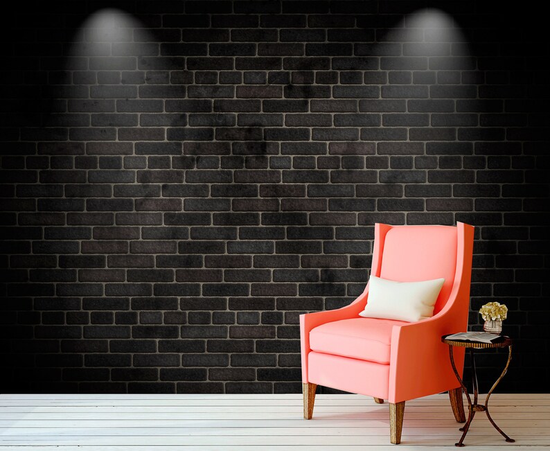 Dark grey brick removable wallpaper Black bricks Temporary | Etsy