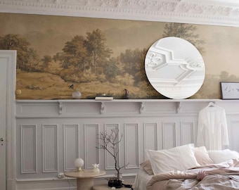 Vintage Monochrome Rustic Landscape Removable wallpaper Retro wall mural Old tree Wall Decor Regular wallpaper Rural old painting wall art