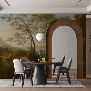 Vintage Forest Removable or regular Wallpaper Retro Wall Mural with Rustic Landscape and Trees Peel and Stick Nature retro countryside wall