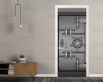 Metal bank door mural print Steel door decor mural Original large wall art Metal texture Self-adhesive Large peel and stick for door
