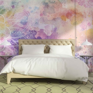 Adesivo murale rimovibile con mandala indiano ad acquerello, adesivo etnico con mandala, mandala boho, murale boho, decorazione murale hippie