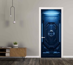 Autocollant Porte Effet 3D Espace - PVC Imperméable - 77x200cm (2 Pièces) - Facile à Poser