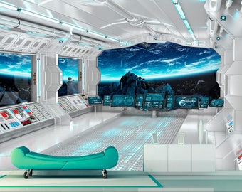 Sci-fi photo art lage decor Wall mural Futuristic spaceship removable wallpaper Fantastic starship interioir Self-adhesive Large Wallpaper