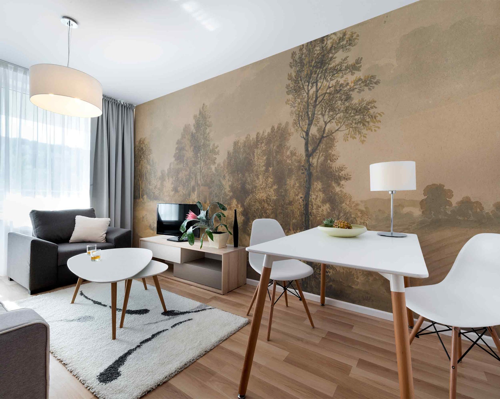 Vintage Monochrome Rustic Landscape Removable Wallpaper Retro Wall ...