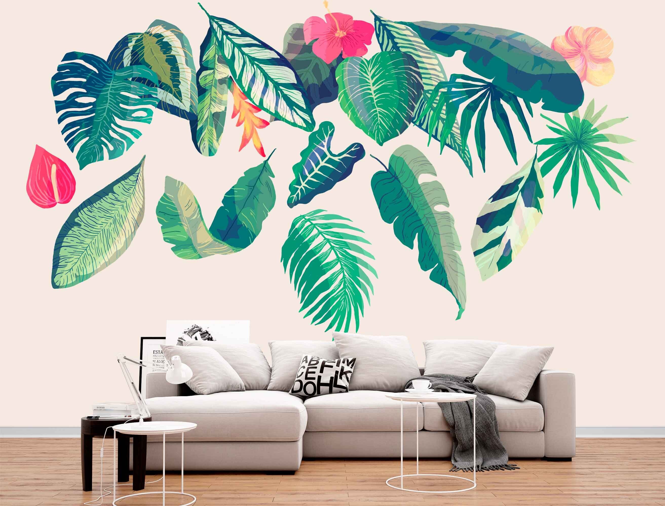 Dokeno Adesv Mural Panta, Adesvo da Parete Fogle Verde Farfalle
