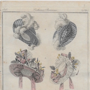 Journal des Dames et des Modes, Costume Parisien, 2587, ca. 1828, Regency bonnets