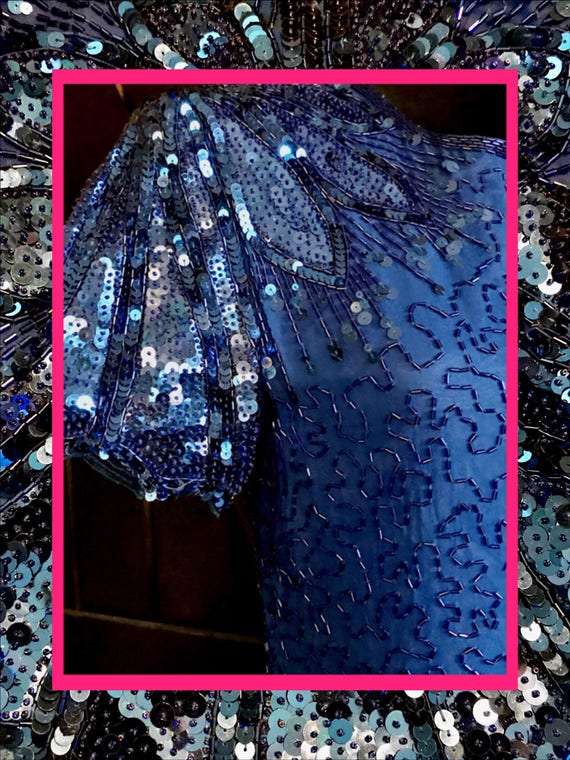 royal blue vtg dress//fully beaded