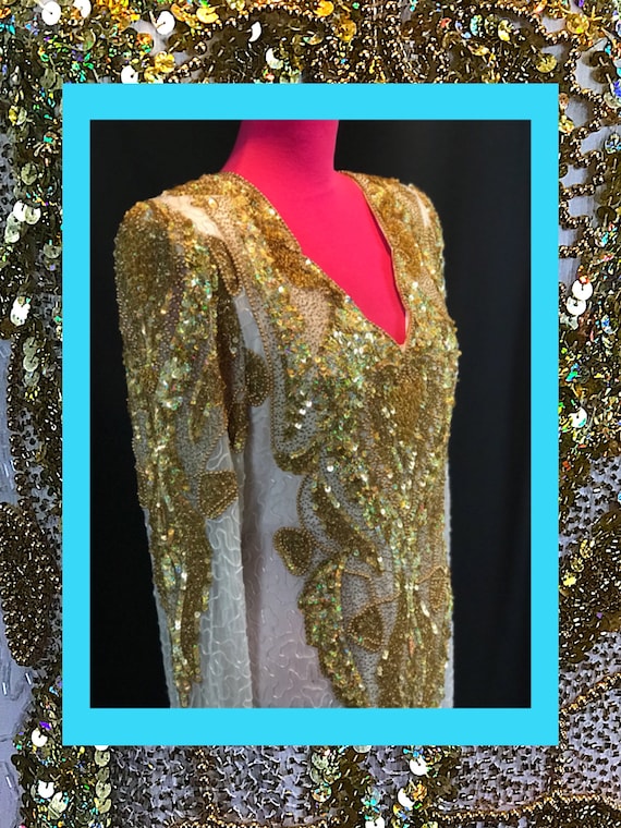 vtg gown//vibrant gold & white