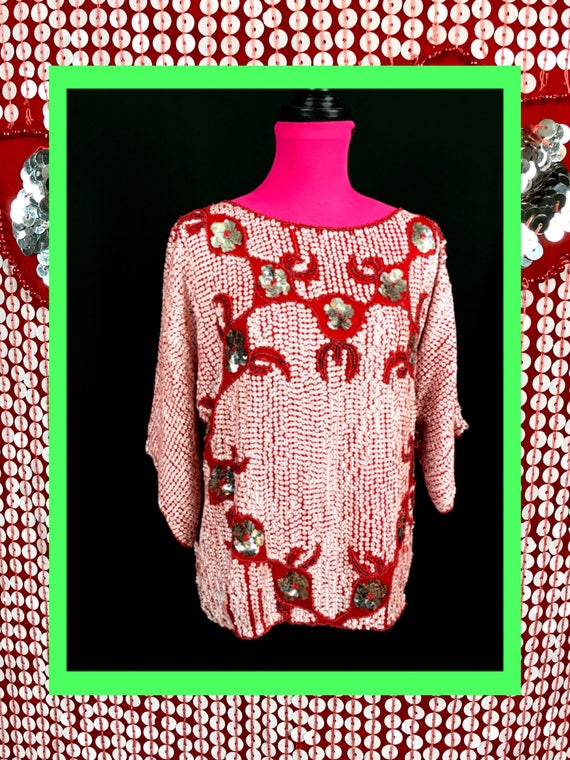 vtg red top//fully sequined