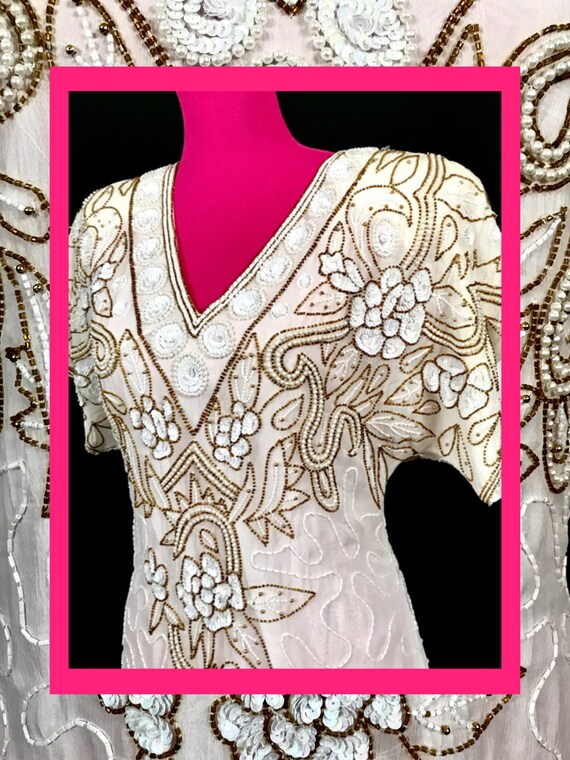 vtg summer dress//white & gold fab