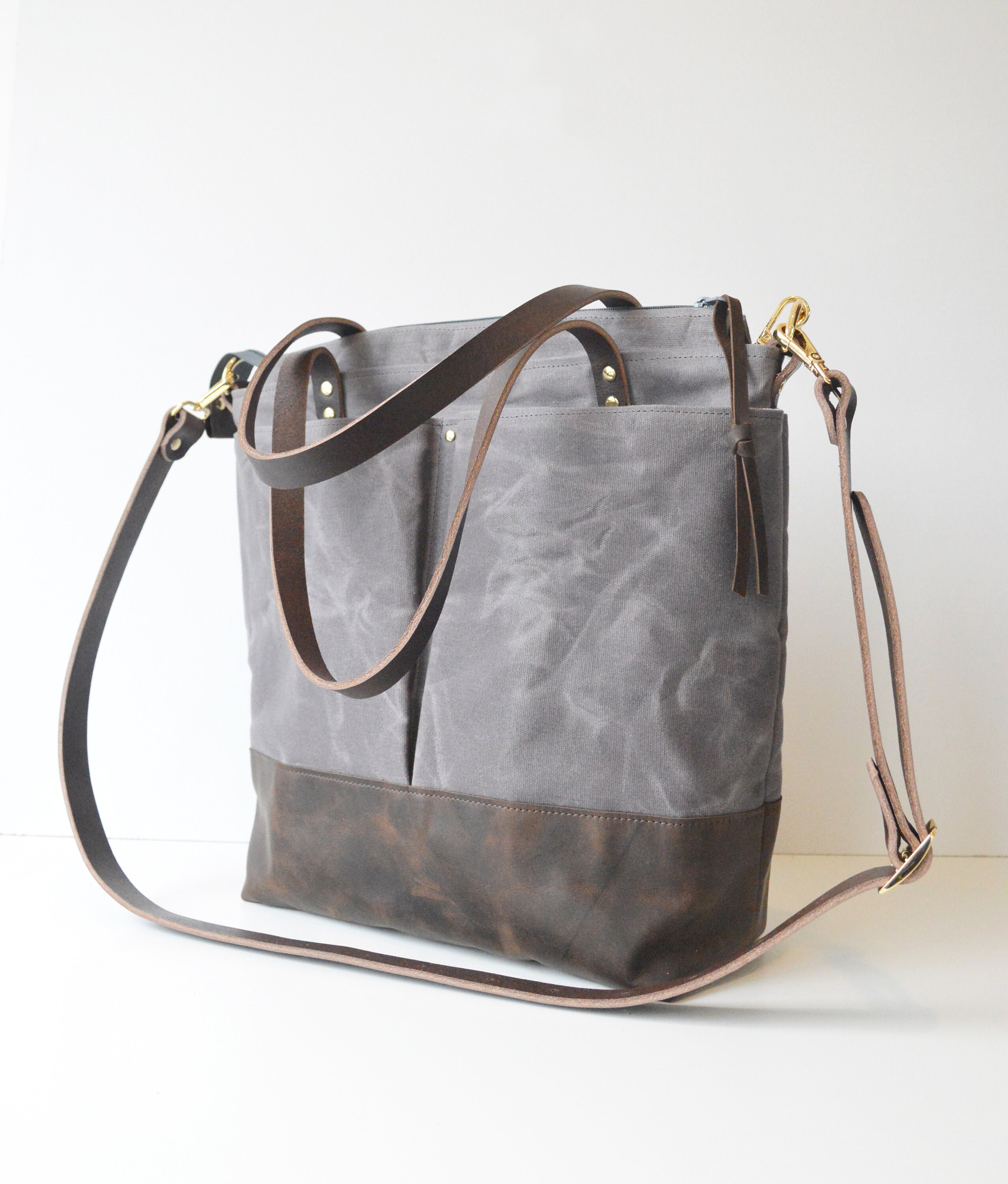 grey leather diaper bag