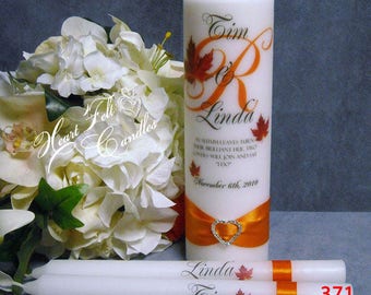 Wedding Ceremony Set - Autumn Leaves Unity Candle Set - Fall Weddings - Personalized Candles