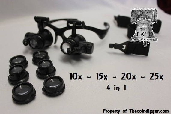 25x Magnifier LED Dual Magnifying Glasses 4 in 1 Coin Stamp Currency Book  Errors Tattooing Beading Biology Electronics Repair Watchmaking 