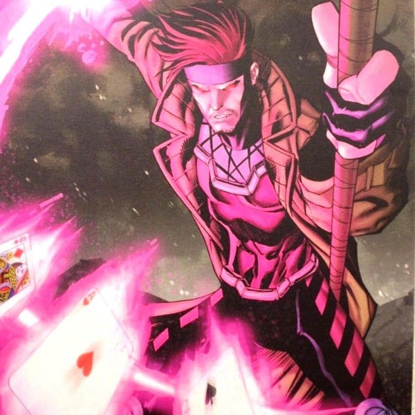 Rare Xmen Gambit Ryan Odagawa Autographed LARGE Comic Book Artist Sketch Art POSTER 11x17 Poker Room Man Cave Pearlescent Stock Marvel