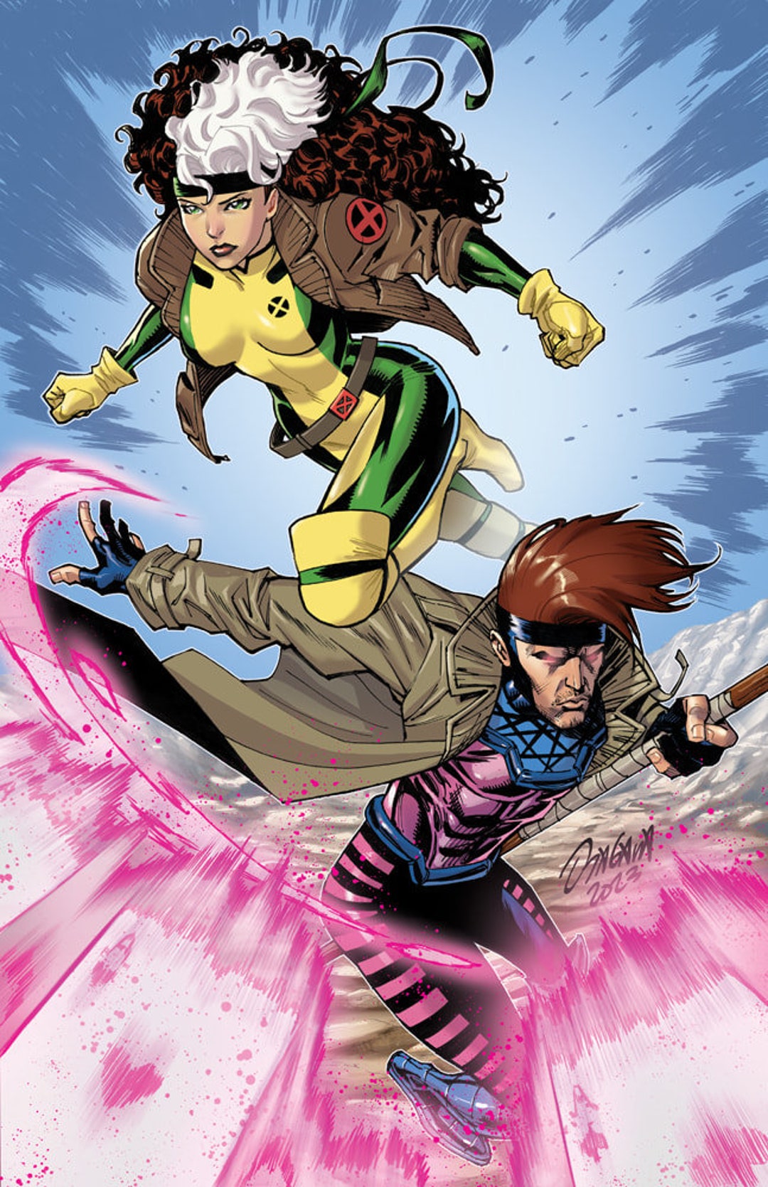 XMEN Rogue & Gambit Into Battle Odagawa Autograph Comic Sketch Art