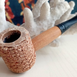 Pipe à tabac en épi de maïs vintage avec tige en bois et en plastique Cadeau pour fumeur