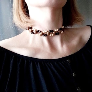 Beaded choker women's jewelry boho style 80s vintage brown wood beads elegant necklace original gift image 6