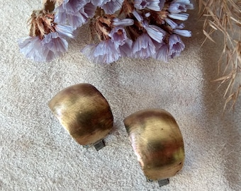 Vintage Half Hoop Earrings Brass Clip Ons for Non Pierced Ears Gold tone minimalistic clips