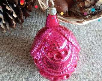 Vintage Christmas tree Glass Toys Pink flower bud Soviet Glass Ornaments