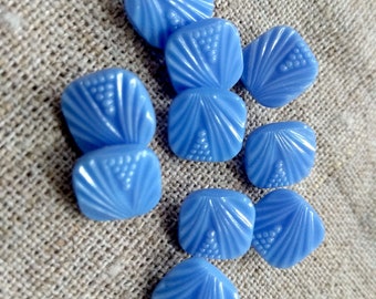 Vintage Czech glass small square blue sky buttons 10 mm grape bunch on summer dress set of 10 pcs
