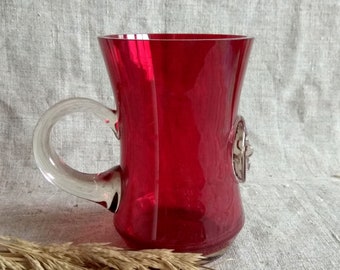 Rare vintage red ruby glass beer mug  Large glass beer lover gift Collectible mug