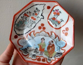 Vintage Chinese porcelain Dish Saucer Fine Bone China Hand-painted tableware Octagon plate unique kitchen decor