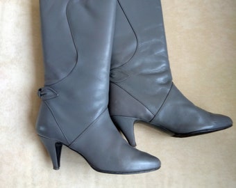 Vintage Grey Women's Leather Stiletto Boots without zipper size US 6 Trendy autumn shoes
