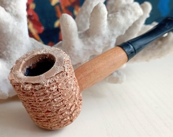 Vintage corncob tobacco pipe with wood and plastic stem Gift for smoker