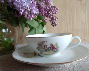 Vintage Limoges Watteau tea set 60s Tea party French porcelain Tea lovers Romantic cup gift