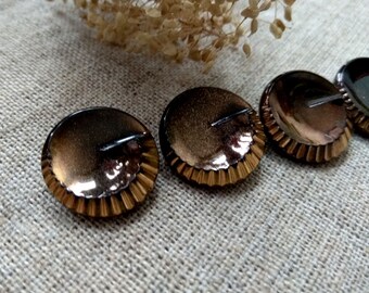 Vintage Round Czech glass buttons Decorative costume buttons 20mm Set of 4 black buttons with golden trim
