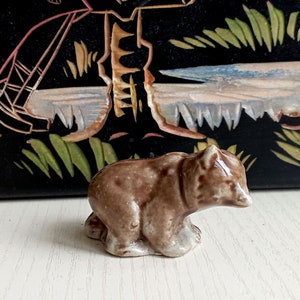 Vintage Miniature Ceramic brown bear figurine Table Decor Bear statue