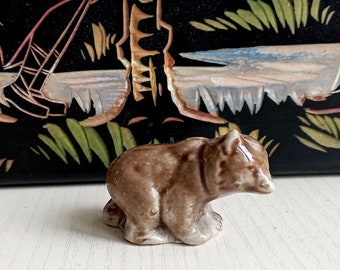 Vintage Miniature Ceramic brown bear figurine Table Decor Bear statue