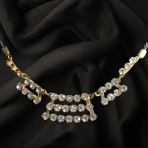Vintage Gold tone necklace With Clear Rhinestones Statement jewellery