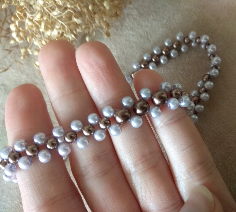 Beaded choker women's jewelry boho style 80s vintage lilac pearl beads elegant necklace original gift image 5