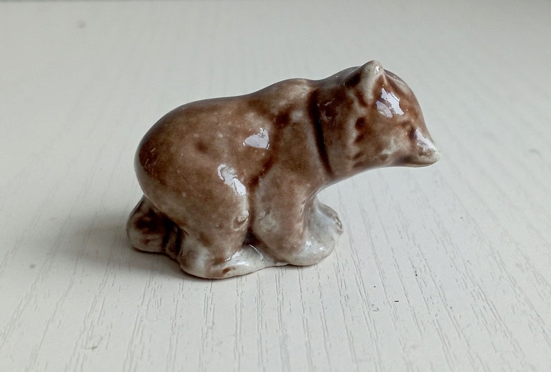 Vintage Miniature Ceramic brown bear figurine Table Decor Bear statue image 2