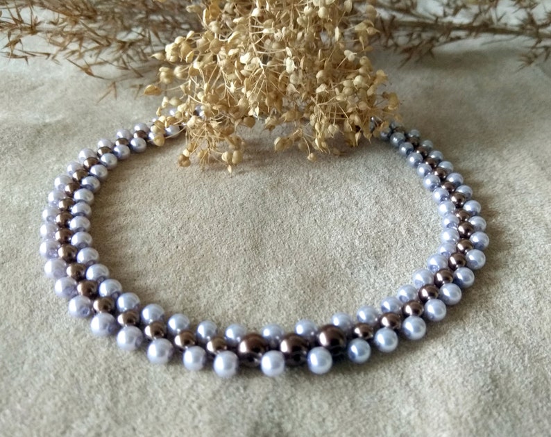 Beaded choker women's jewelry boho style 80s vintage lilac pearl beads elegant necklace original gift image 4