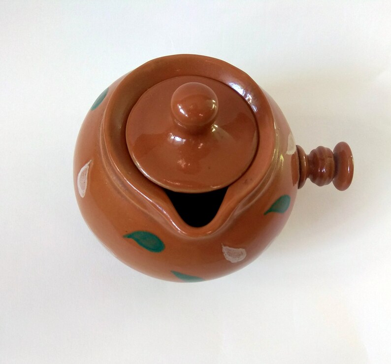 Vintage ceramic sugar bowl in Ukrainian ethnic style Honey pot Rustic decor image 9