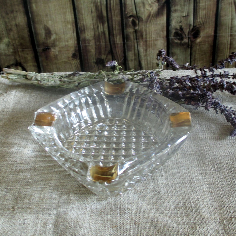 Vintage crystal square Gold ashtray Cut glass ashtrays gift to Etsy