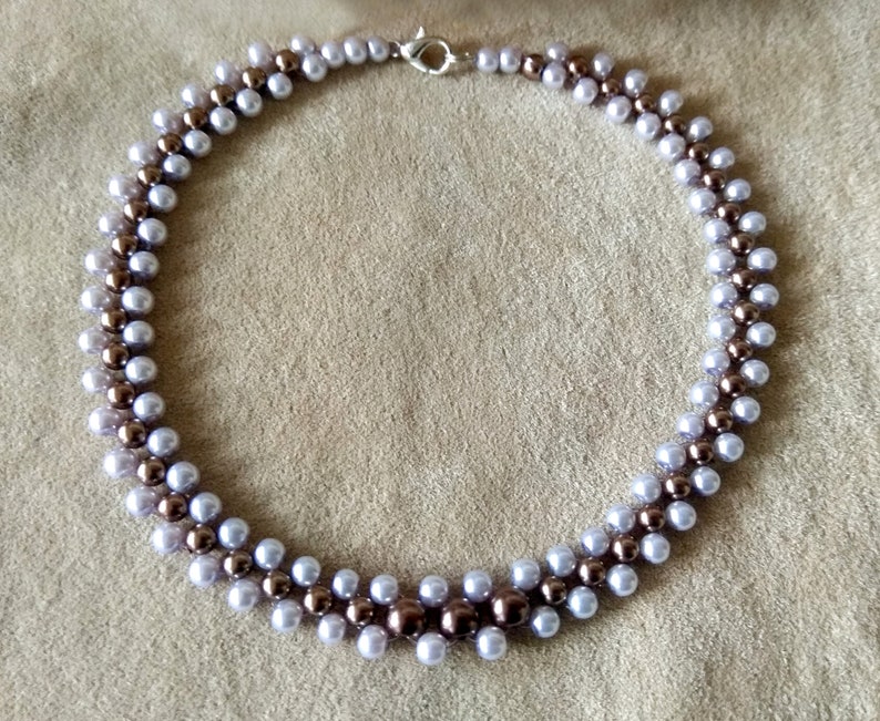 Beaded choker women's jewelry boho style 80s vintage lilac pearl beads elegant necklace original gift image 2